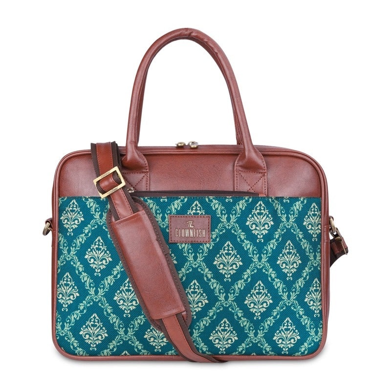 THE CLOWNFISH Deborah series 15.6 inch Laptop Bag For Women Printed Handicraft Fabric & Faux Leather Office Bag Briefcase Messenger Sling Handbag Business Bag (Dark Pink)