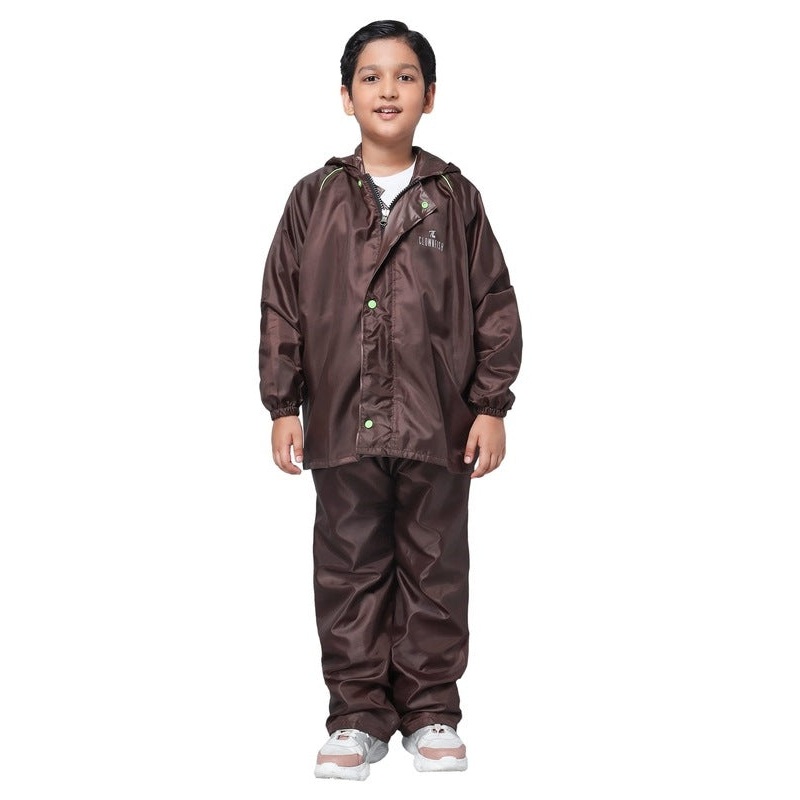 THE CLOWNFISH Duke Series Kids Waterproof Polyester Double Coating Reversible Raincoat with Hood and Reflector Logo at Back. Set of Top and Bottom. Printed Plastic Pouch. Kid Age-8-10 years (Black)