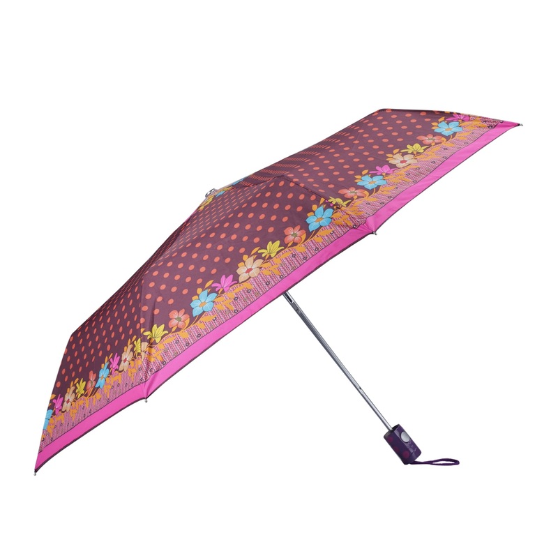 THE CLOWNFISH Folding Umbrella - Waterproof, Auto Open | 105 cm Canopy | Polka Dot Chocolate with Dark Pink Border