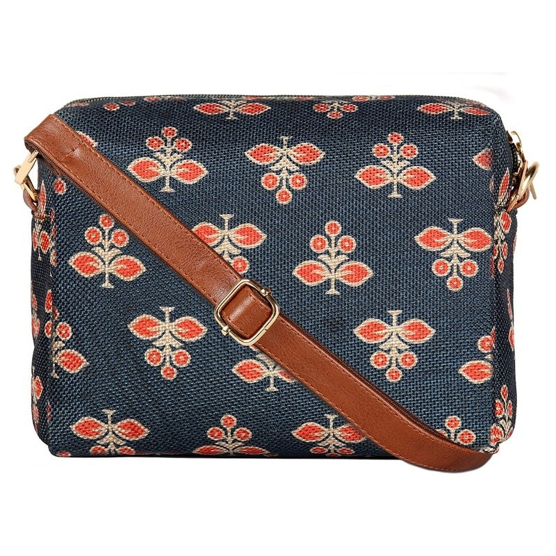 THE CLOWNFISH Isla Printed Handicraft Fabric Crossbody Sling bag for Women Casual Party Bag Purse with Adjustable Shoulder Strap and Printed Design for Ladies College Girls (Dark Grey)