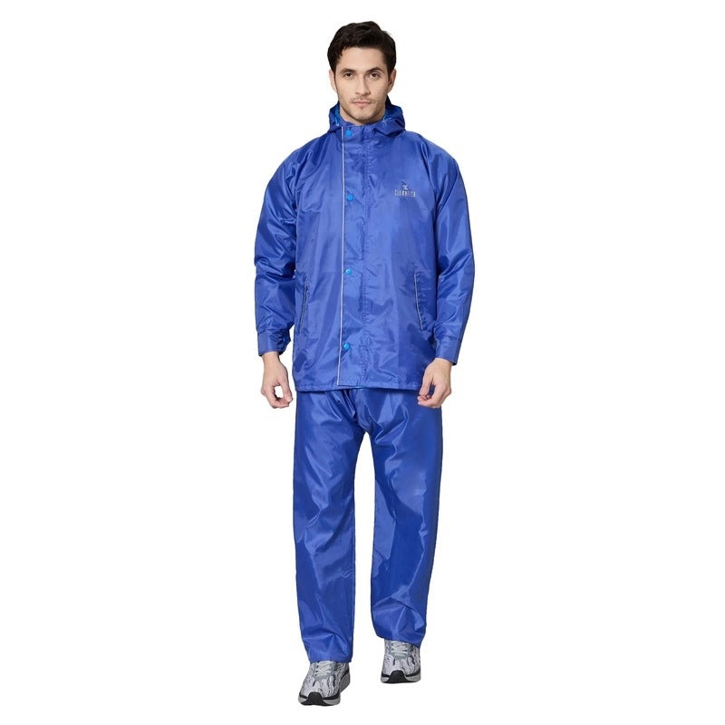 THE CLOWNFISH Men Raincoat - Waterproof, Seam Sealed | With Pants | XL | Royal Blue