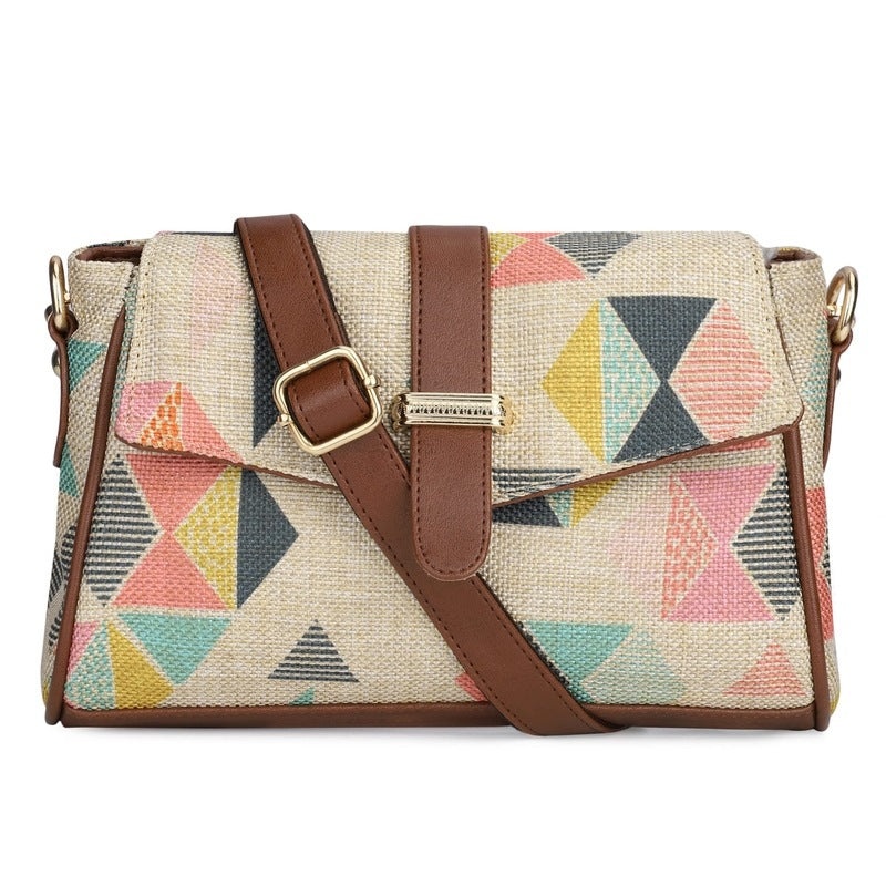 THE CLOWNFISH Odelina Series Printed Handicraft Fabric Sling Bag Handbag for Women Crossbody Bag Office Bag Ladies Single Shoulder Bag with Snap Flap Closure & Shoulder Belt For Women (Blue)