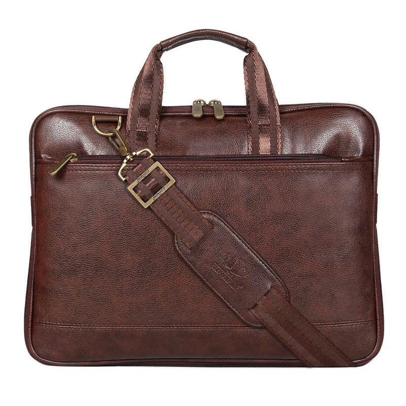 THE CLOWNFISH Onyx Faux Leather Unisex 15.6 inch Laptop Messenger Bag Briefcase (Black)
