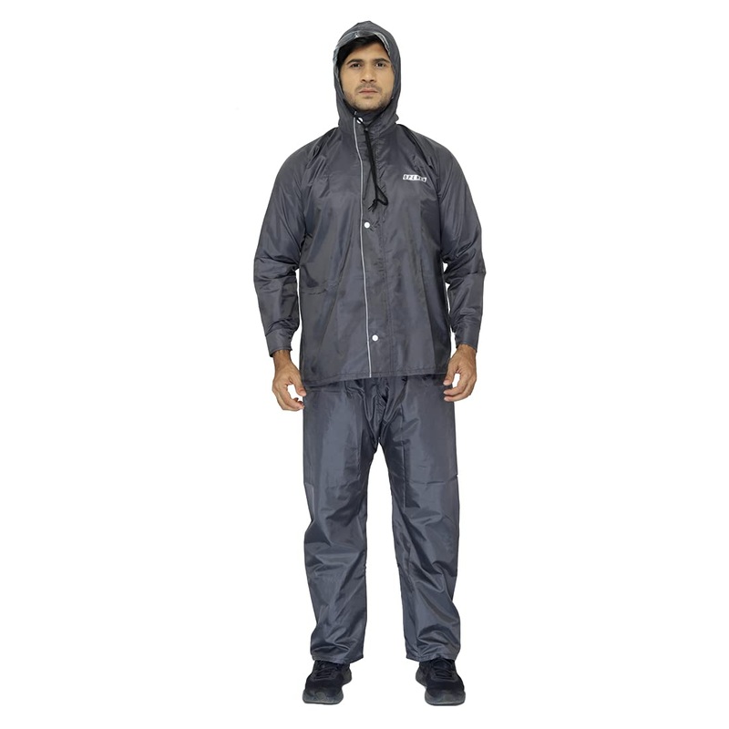 THE CLOWNFISH Opener Series Men's Polyester Double Layer Waterproof Raincoat with Hood and Reflector Logo at Back for Night Travelling. Set of Top and Bottom Packed in a Storage Bag (Grey, X-Large)