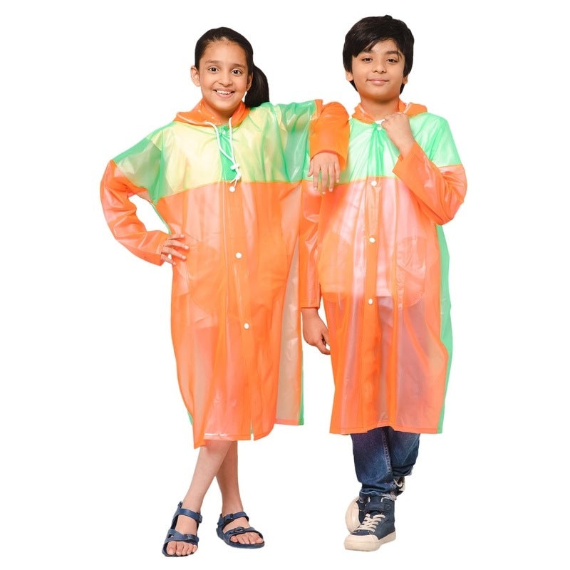 THE CLOWNFISH Puddle Jumper Series Unisex Kids Waterproof Single Layer PVC Longcoat/Raincoat with Adjustable Hood. Age-4-5 Years (Fluoroscent Blue)