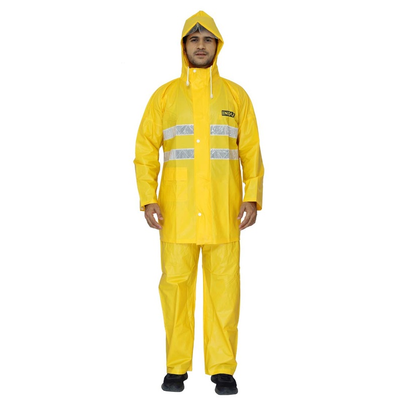 THE CLOWNFISH Rain Coat for Men Waterproof for Bike with Hood and Reflective Stripes Raincoat for Men Industrial Series. Set of Top and Bottom Indus Series (Yellow, X-Large)