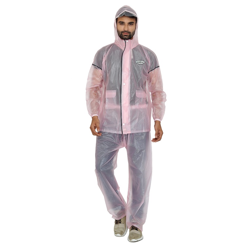 THE CLOWNFISH Solid Rain Coat - Waterproof, Adjustable Hood | Set of Top & Bottom | 2XL | Pink
