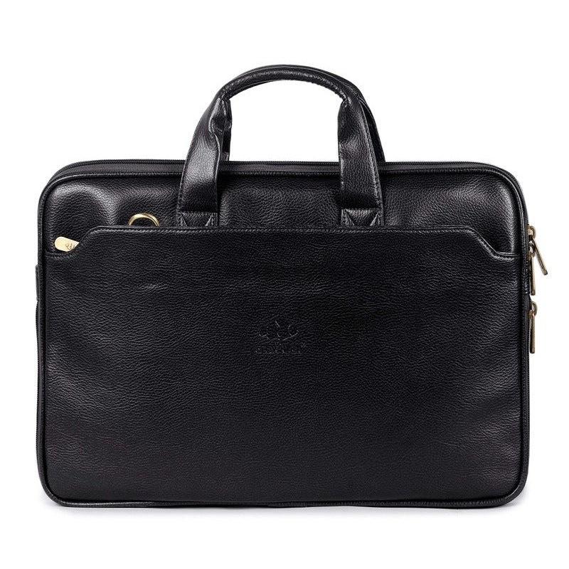 THE CLOWNFISH Unisex-Adult Jason Faux Leather Slim Expandable 15.6 Inch Laptop Messenger Bag Laptop Briefcase (Black)