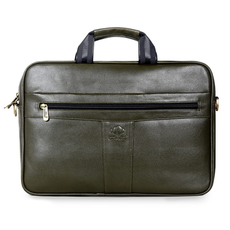 THE CLOWNFISH Unisex Icon Faux Leather 14 Inch Laptop Messenger Bag Briefcase (Green)
