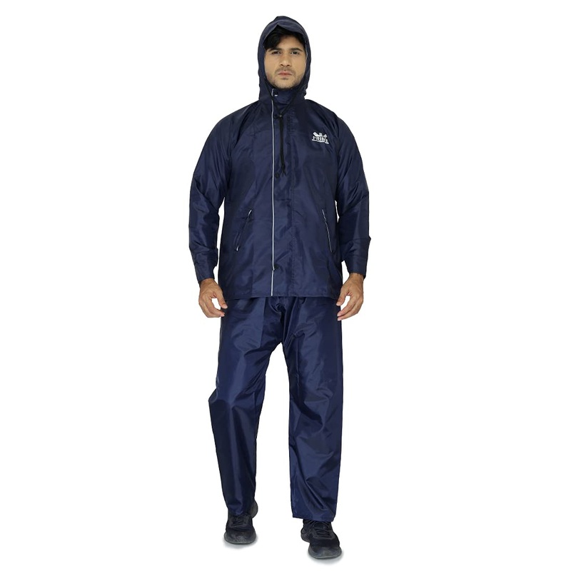 Men Raincoat - Waterproof, Reversible, Reflective | Includes Hood | XXX-Large | Prime Blue