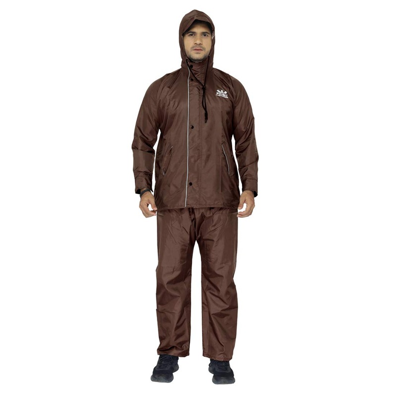 Men's Reversible Waterproof Raincoat with Reflective Safety | Adjustable Hood | 2XL | Prime Brown