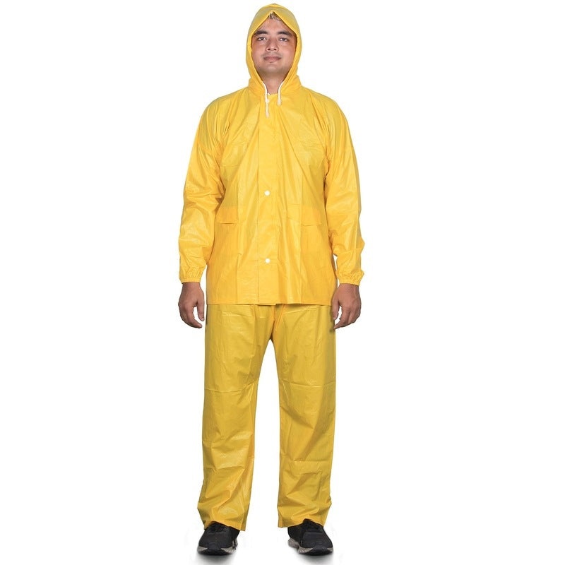 Men's Waterproof Raincoat with Adjustable Hood | Set of Top & Bottom | X-Large | Yellow