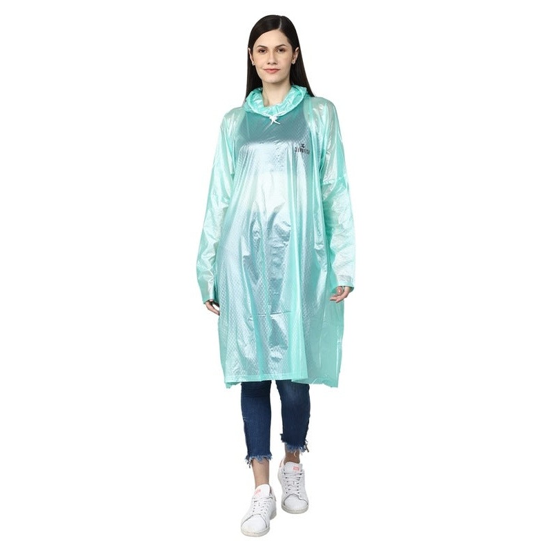 THE CLOWNFISH Avalon Series Womens Waterproof PVC Transparent Self Design Pullover Longcoat/Raincoat with Adjustable Hood (Green, XX-Large)