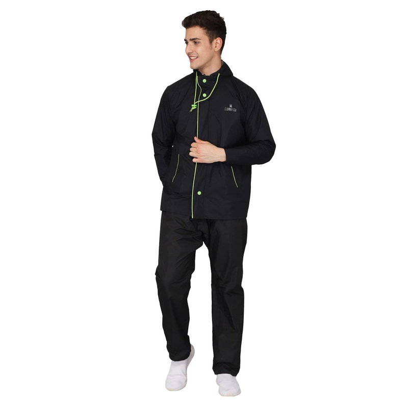 THE CLOWNFISH Commander Pro Mens Waterproof Polyester Double Coating Reversible Raincoat with Hood and Reflector Logo at Back for Night Travelling. Set of Top and Bottom (Green Camo, XXXL)