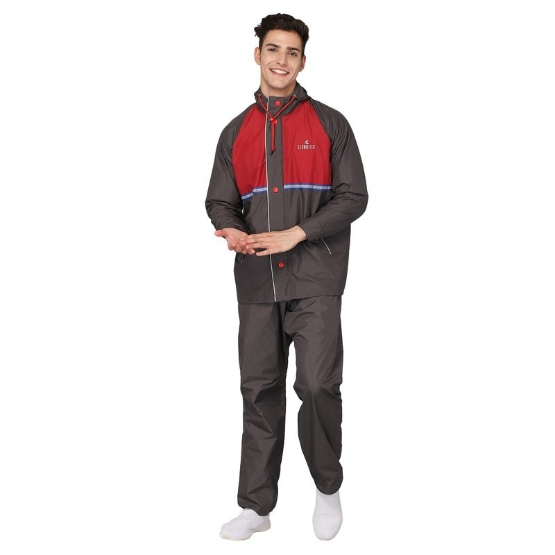THE CLOWNFISH Cyrus Series Men's Waterproof Polyester Double Coating Reversible Raincoat with Hood and Reflector Logo at Back. Set of Top and Bottom. Printed Plastic Pouch with Rope (Blue, X-Large)