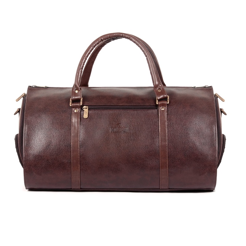 The Clownfish Faux Leather Blazer Suit Coat Travel Duffle Bag | Foldable, Multi-pocket | 52x23x28 cm | Dark Brown