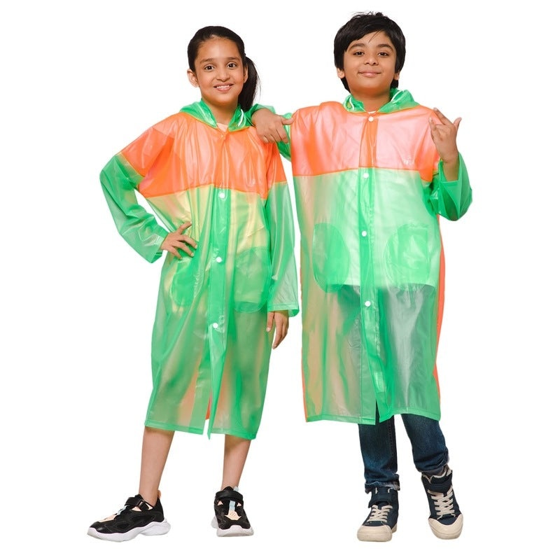 THE CLOWNFISH Puddle Jumper Unisex Kids Waterproof Raincoat | Adjustable Hood | Age-6-7 Years | Fluoroscent Green