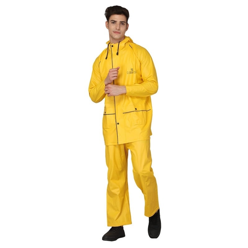 THE CLOWNFISH Rain Coat for Men Waterproof for Bike Reversible Double Layer with Hood Raincoat for Men. Set of Top and Bottom Packed in a Storage Bag Opener Pro Series (Black, X-Large)