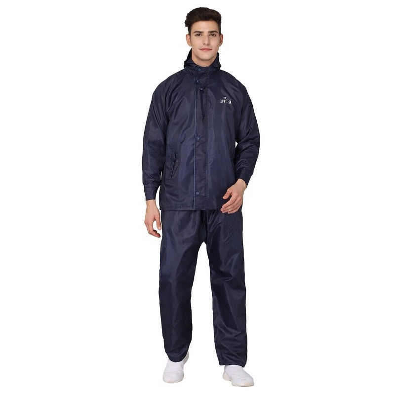 THE CLOWNFISH Rain Coat for Men Waterproof Raincoat with Pants Polyester Reversible Double Layer Rain Coat For Men Bike Rain Suit Rain Jacket Suit Inner Mobile Pocket with Storage Bag (Blue XXXXL)