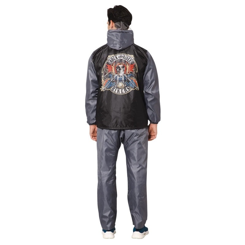 THE CLOWNFISH Rock Rider Men's Waterproof Raincoat - Reversible, Adjustable Hood | Includes Storage Pouch | XX-Large | Black