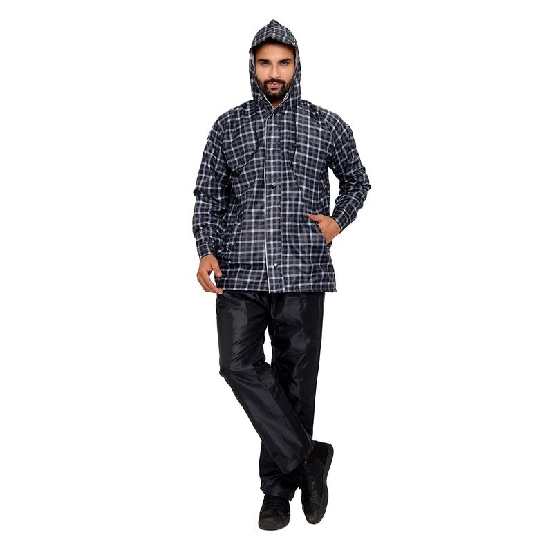 THE CLOWNFISH Royal Series Men's Waterproof Polyester Double Coating Reversible Raincoat with Hood and Reflector Logo at Back for Night Travelling. Set of Top and Bottom (Black, XXX-Large)