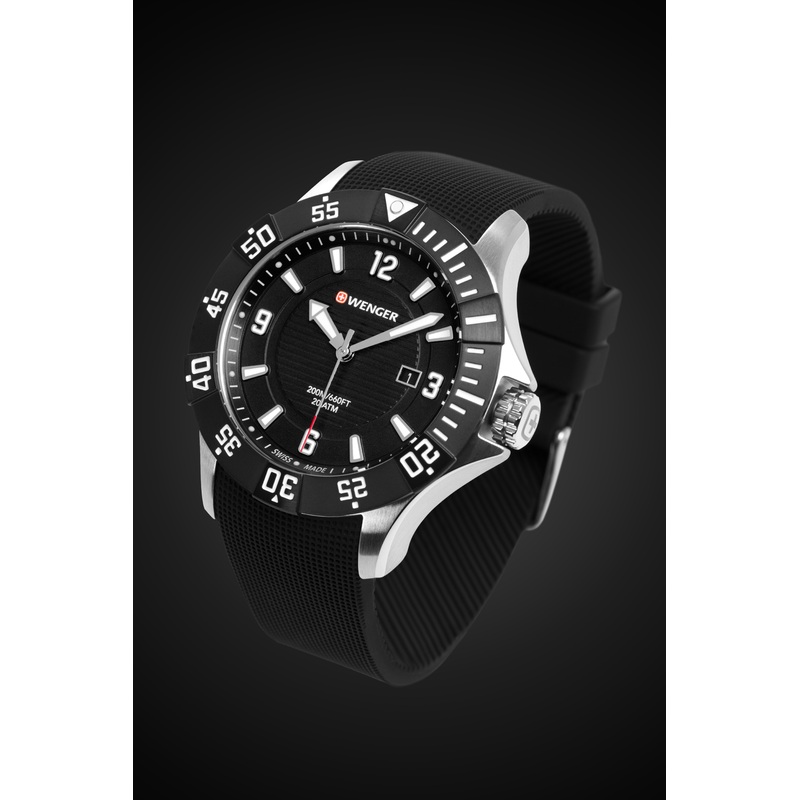 Wenger Seaforce Swiss Watch in Black with Black Dial and Black Silicone Strap