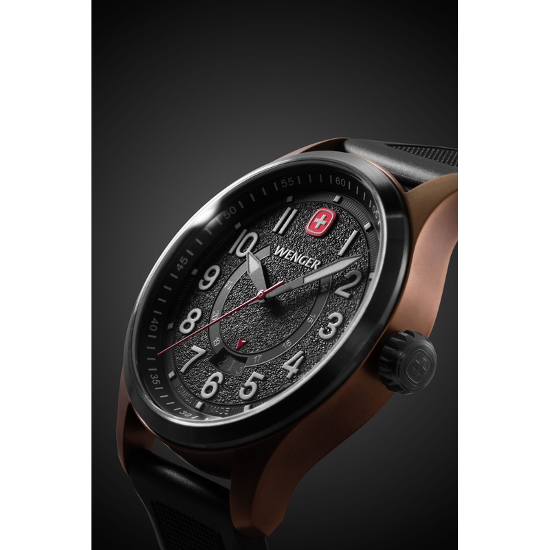 Wenger Terragraph Swiss Watch in Bronze and Black Ice with Black Dial and Black Silicone Strap