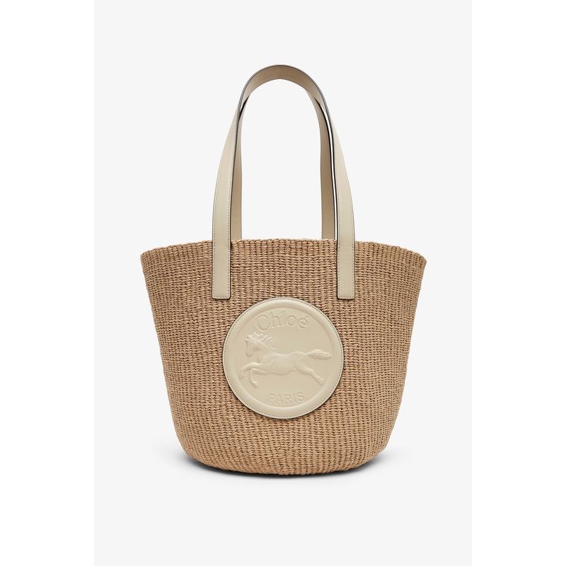 Horse medal ivory raffia basket bag