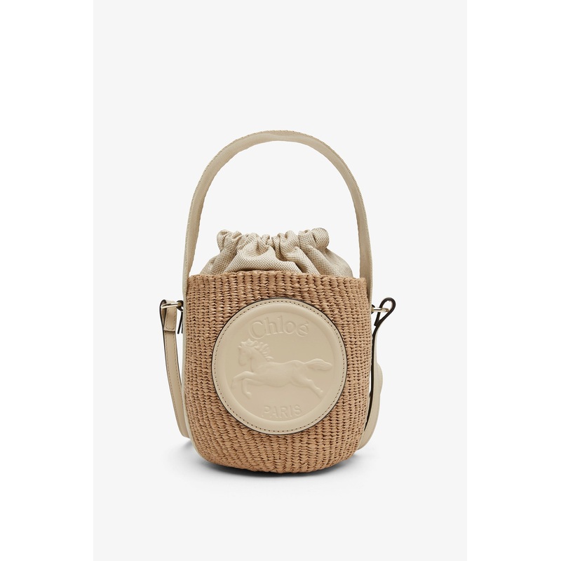 Horse medal ivory raffia bucket bag