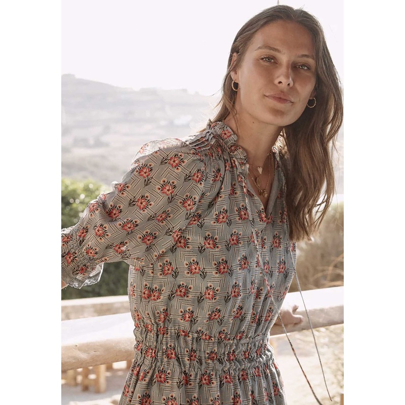 Dress Ara Print Midi Blue