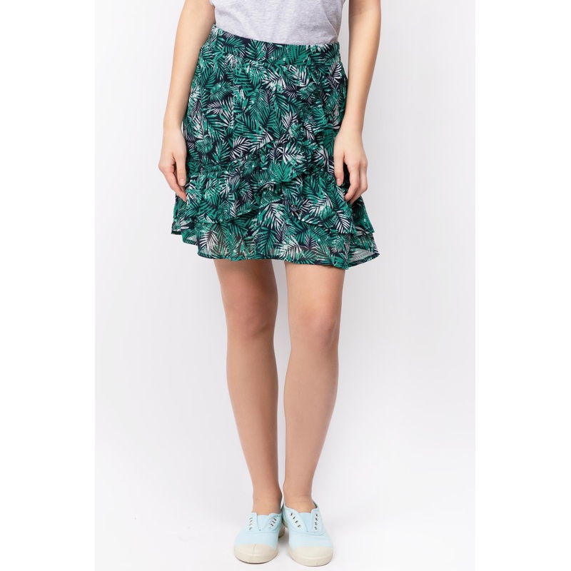 Ruffled Palm Tree Print Skirt