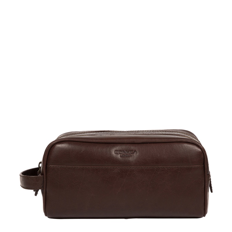 'Alberto' Dark Brown Leather Washbag