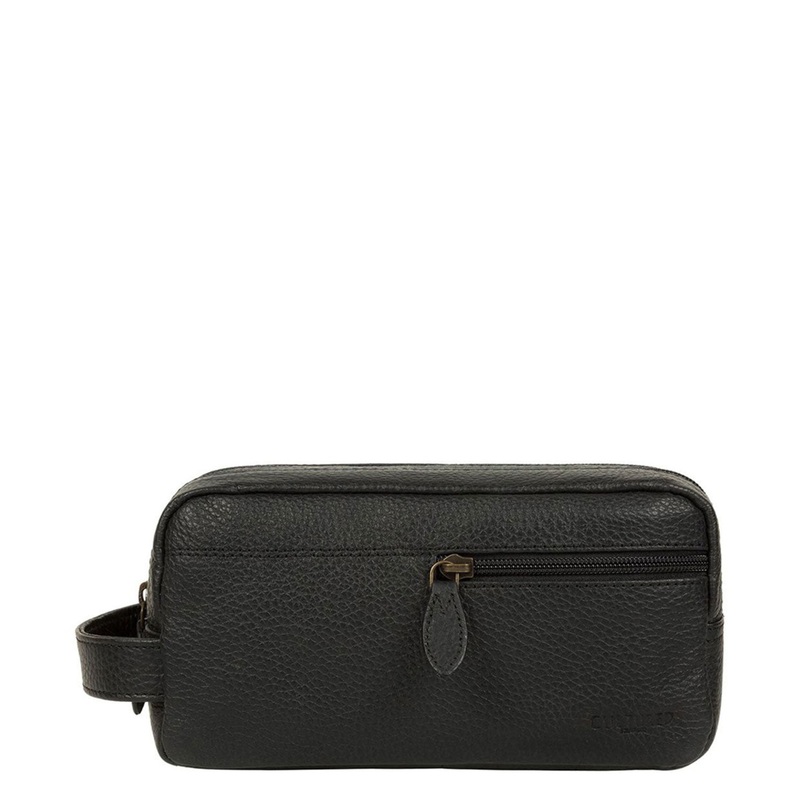 'Creek' Black Leather Wash Bag
