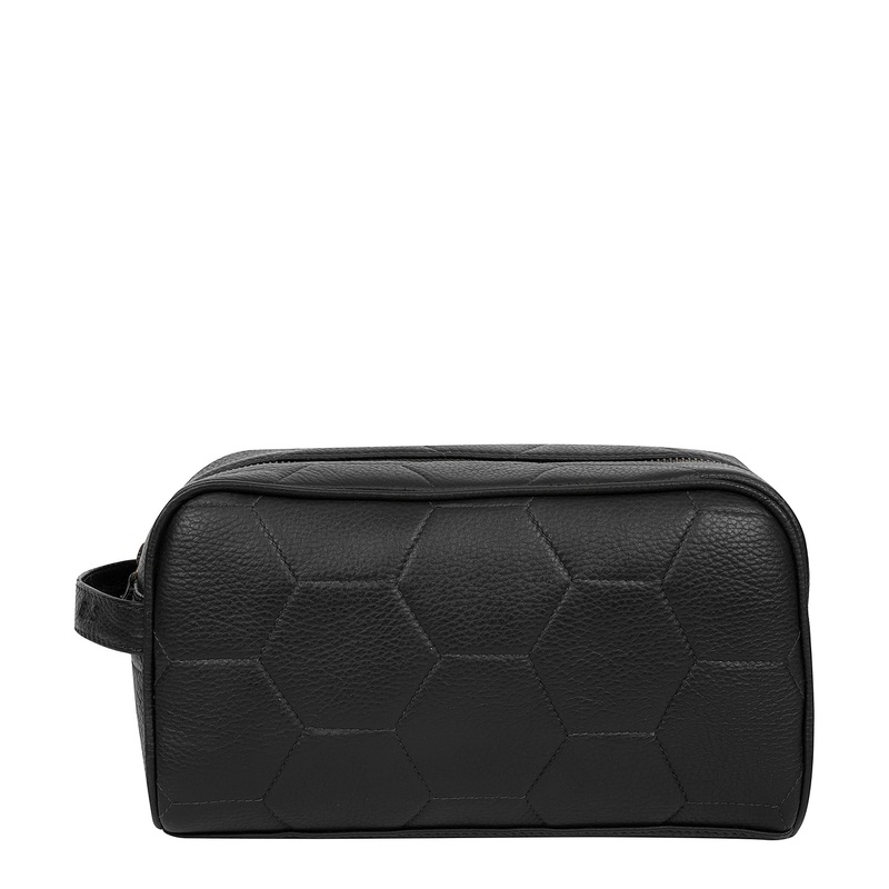 'Defender' Black Leather Washbag