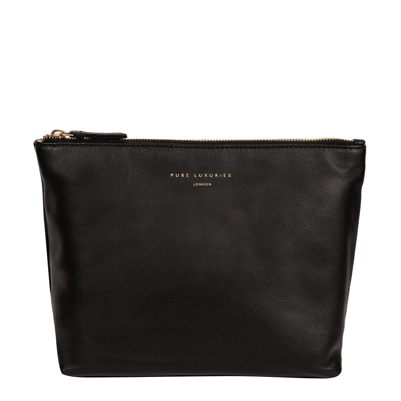 'Ealing' Black Leather Make-Up Bag