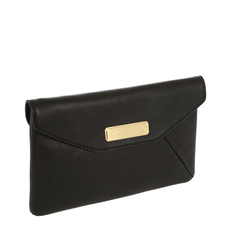 'Kayla' Black Leather Clutch Bag