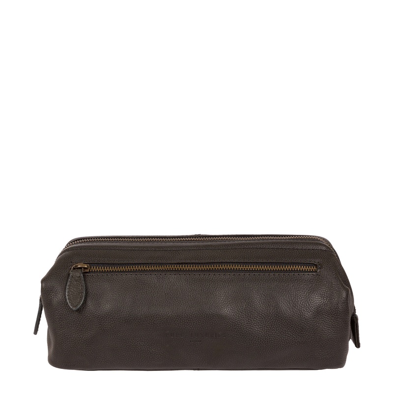 'Kea' Ash Black Leather Washbag
