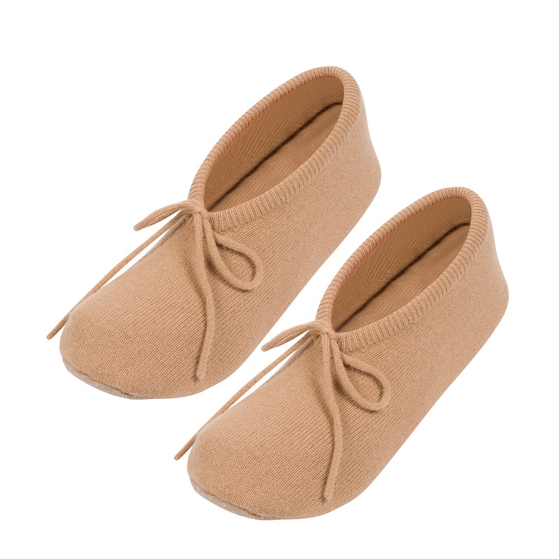 'Millom' Caramel Cashmere & Merino Wool Medium Ballet Slippers