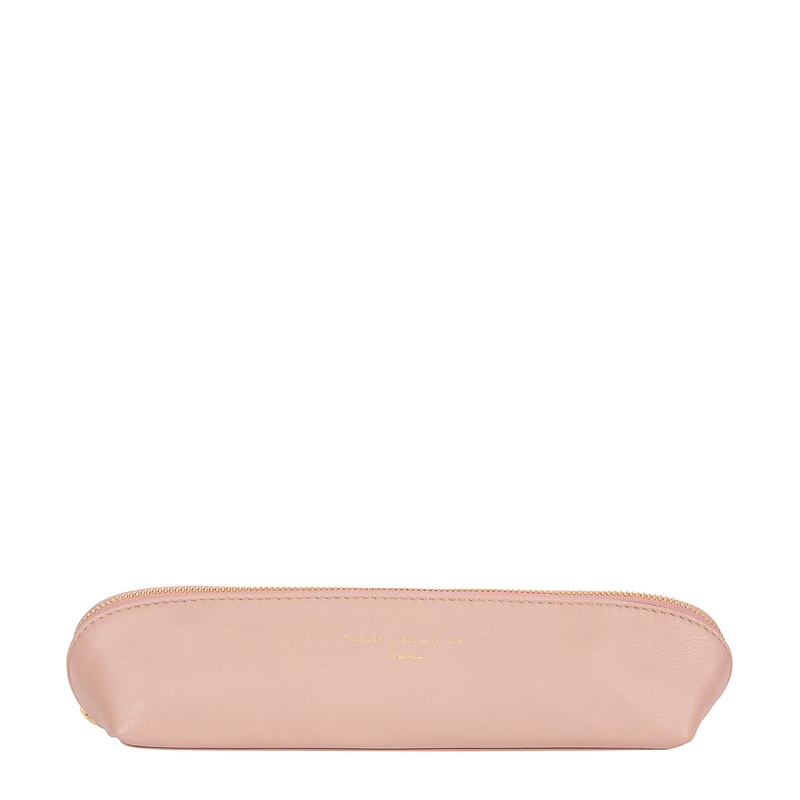 'Reeves' Blush Pink Leather Make-Up Brush Bag