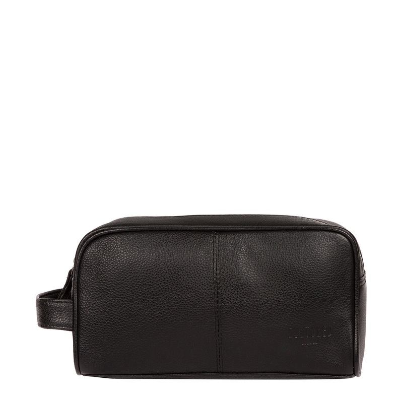 'Spader' Black Leather Washbag