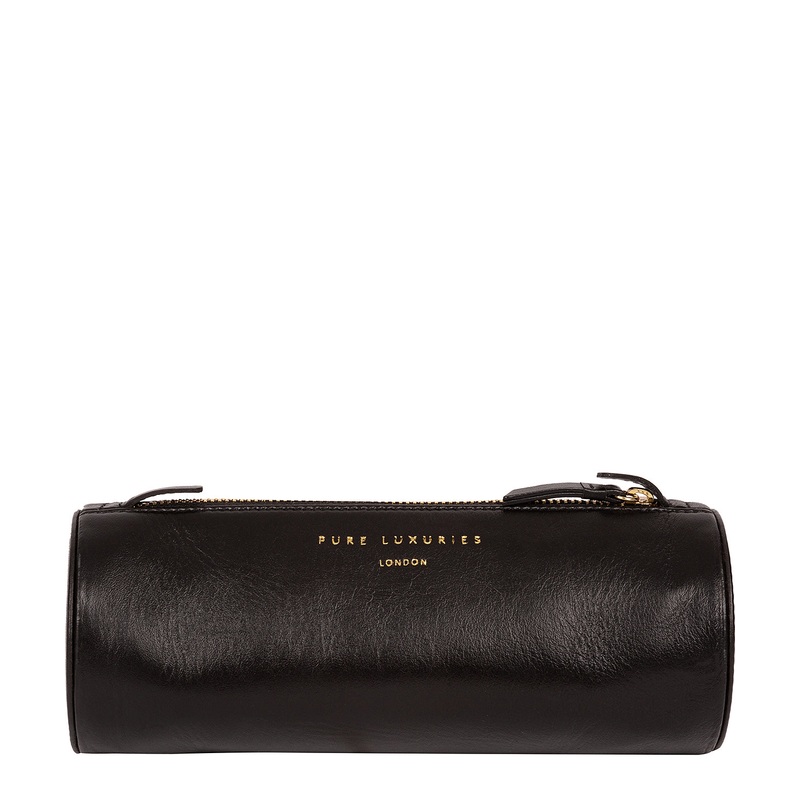 'Stockwell' Black Leather Make-Up Brush Pouch