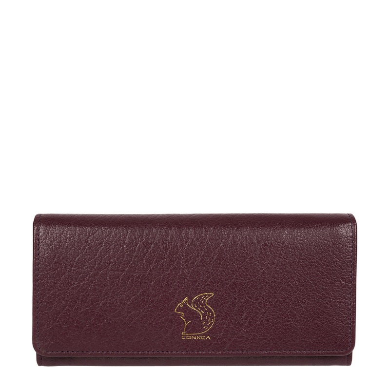 'Arabella' Plum Tri-Fold Leather Purse