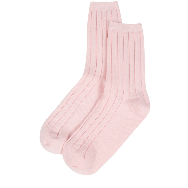 'Cartmel' Blush Pink Cashmere & Merino Wool Ribbed Medium Socks