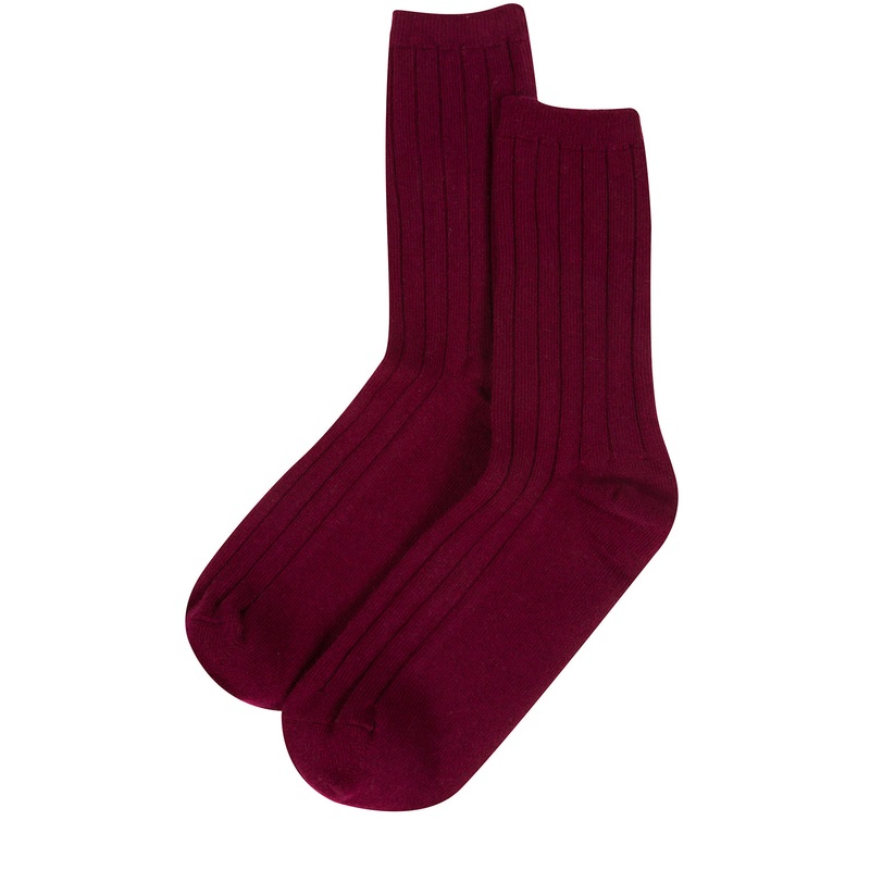 'Cartmel' Burgundy Cashmere & Merino Wool Ribbed Medium Socks