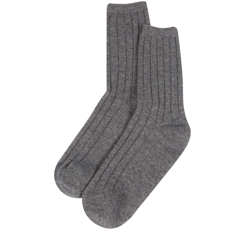 'Cartmel' Grey Cashmere & Merino Wool Ribbed Medium Socks