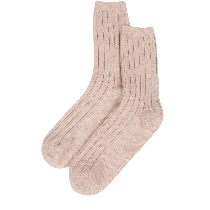 'Cartmel' Oatmeal Cashmere & Merino Wool Ribbed Medium Socks