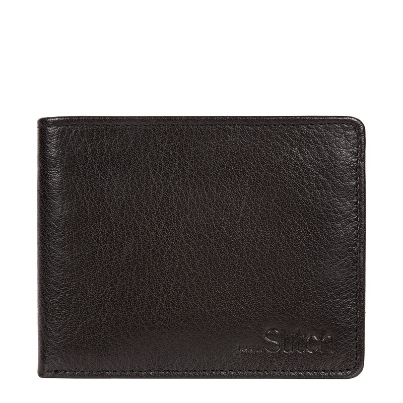 'Collins' Black Bi-Fold Leather Wallet