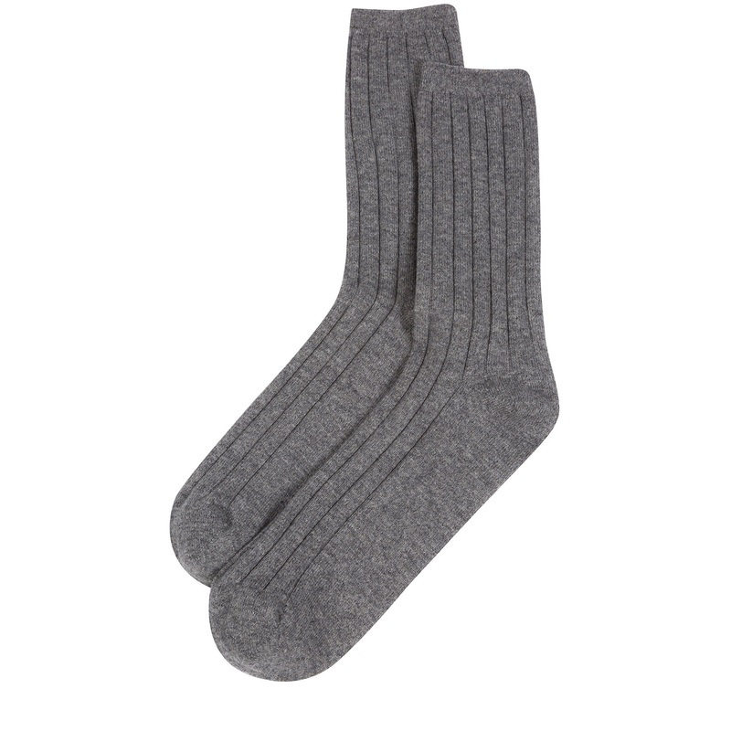 'Dalton' Grey Large Cashmere and Merino Wool Ribbed Socks