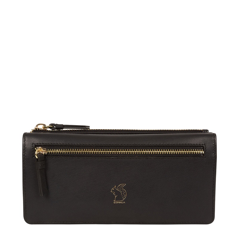 'Daya' Smooth Black Leather Purse