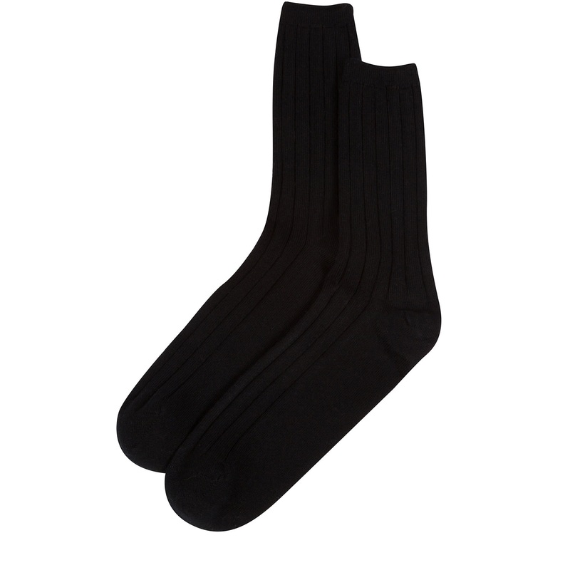 'Keswick' Black Medium Cashmere and Merino Wool Ribbed Socks